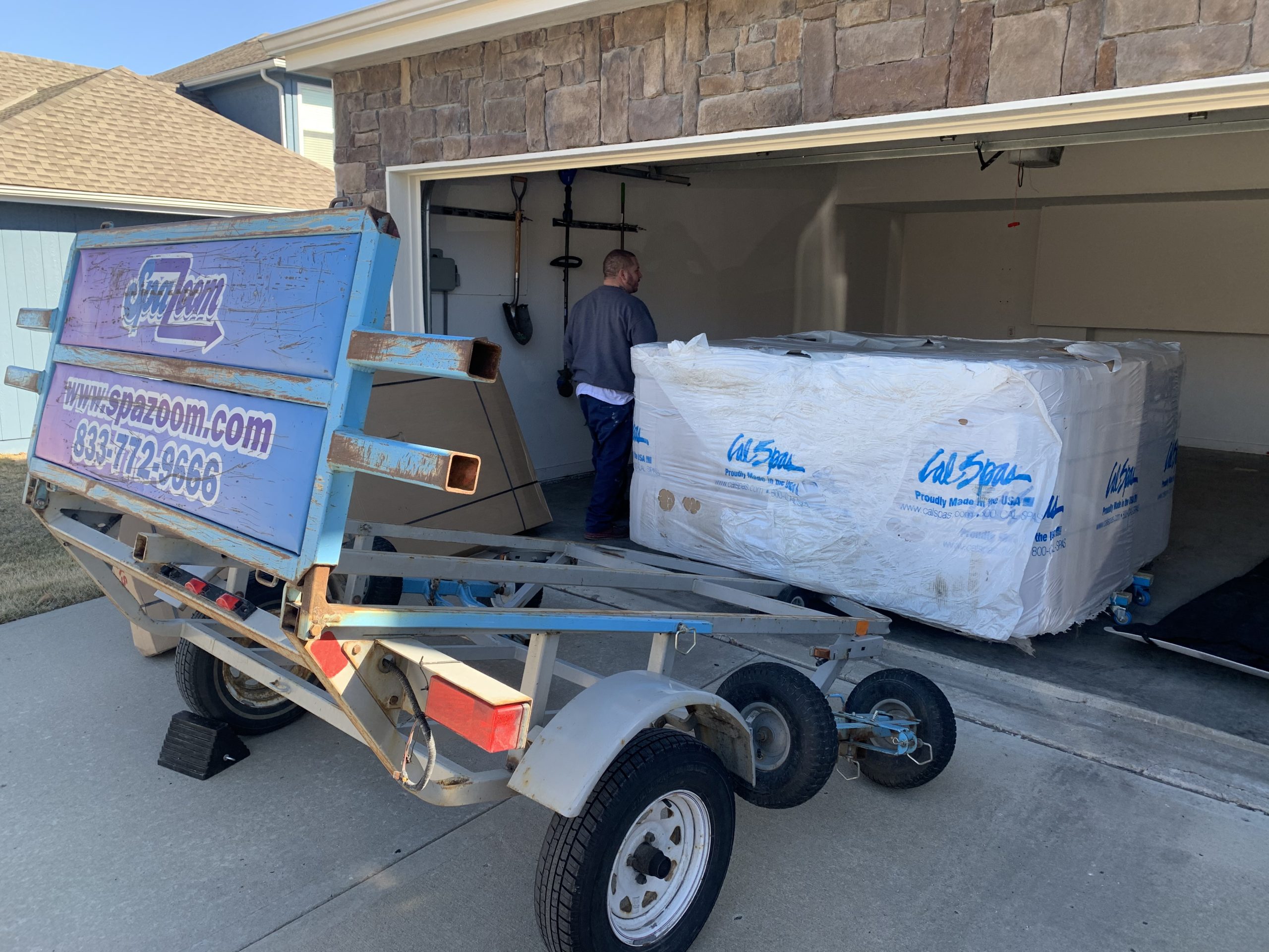 Hot Tub Delivery into Garage